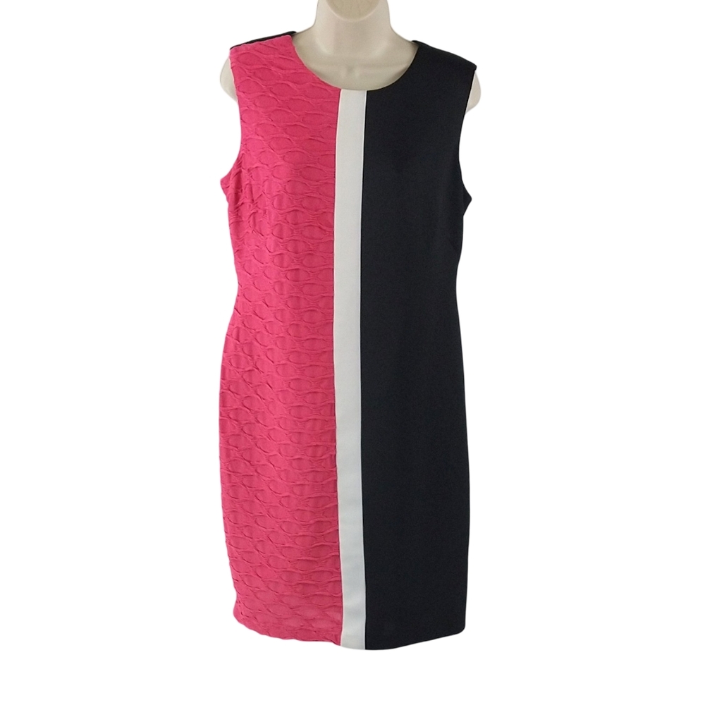 London Times pink and black color blocked shift dress